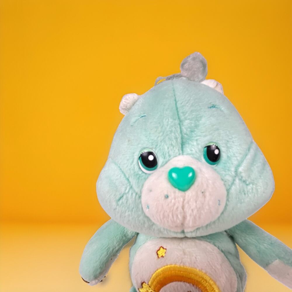 2003 Care Bears Wish Bear Plush Aqua Blue Rainbow Star Vintage
